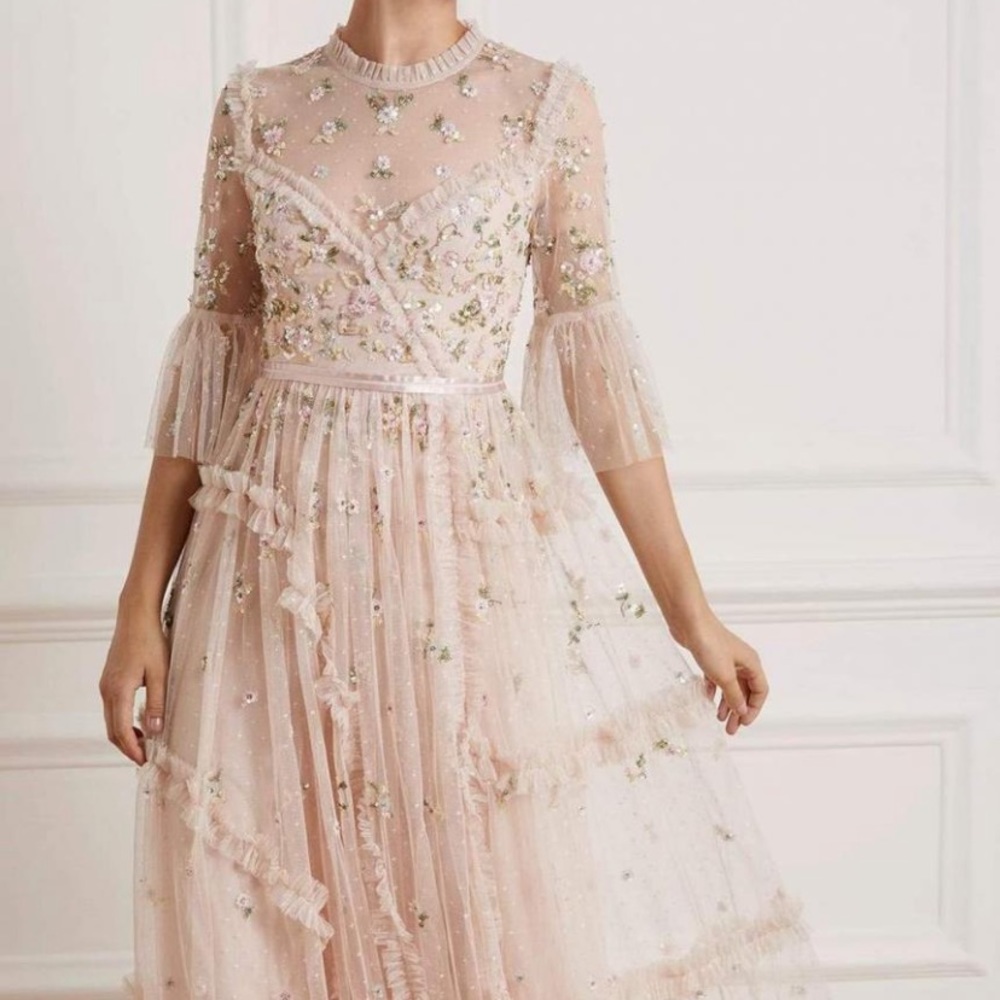 Needle & thread Shimmer Ditsy Long Sleeve Gown